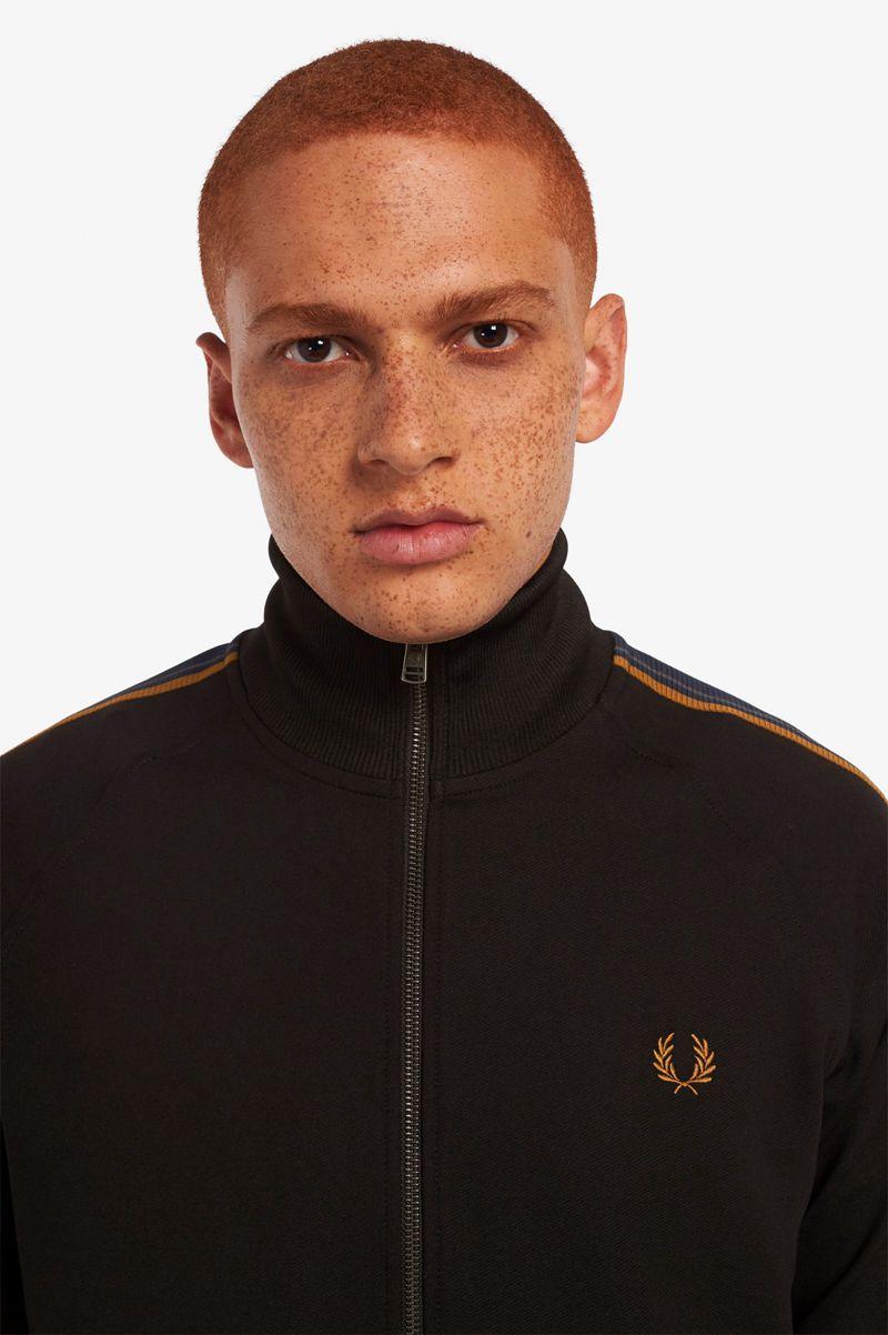 Black Fred Perry Medal Tape Track Men's Jackets | PH 1215VRWD